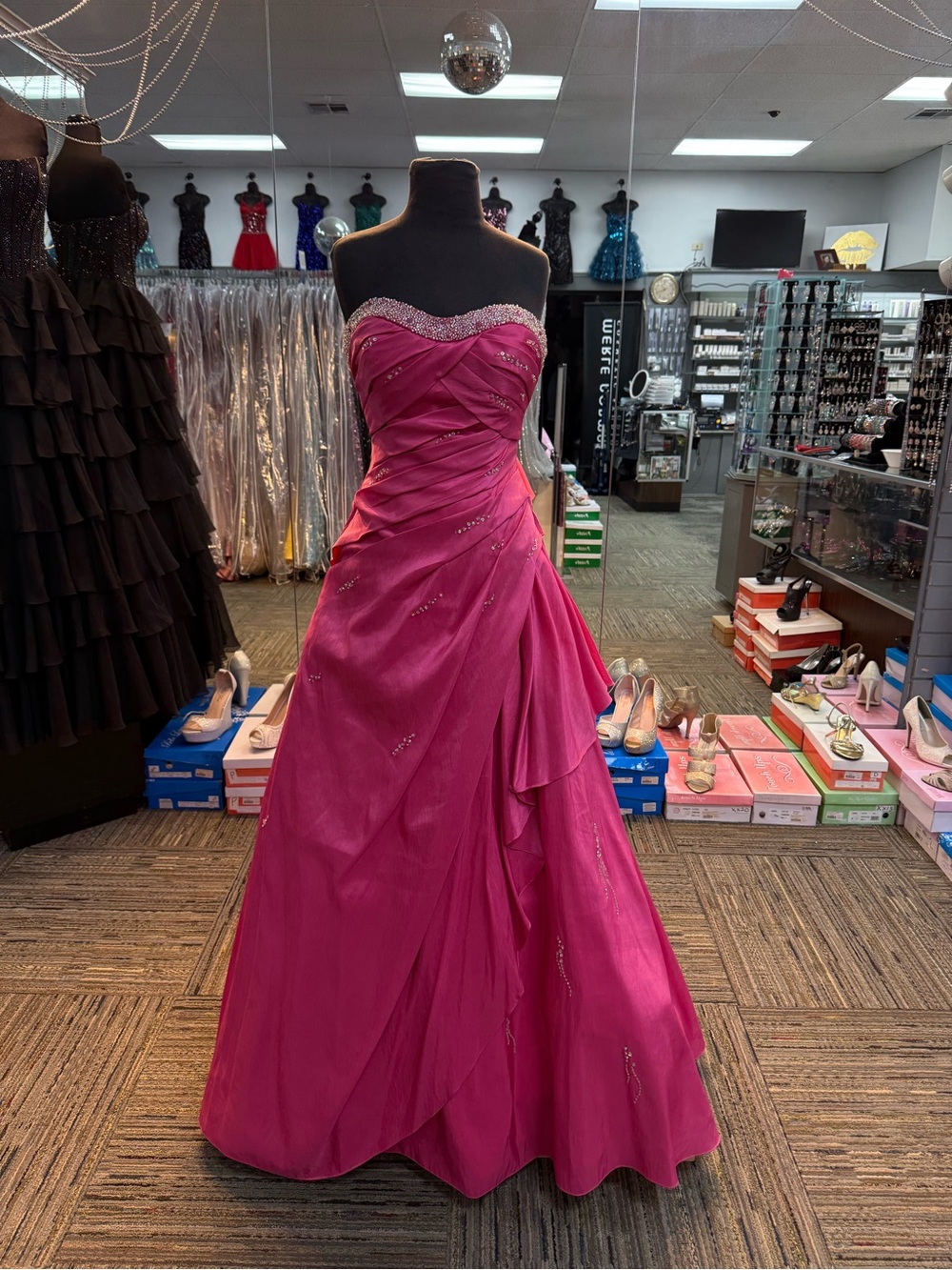 MYSTIQUE SZ-10 3959 PINK STRAPLESS FORMAL PAGEANT PROM DRESS